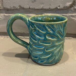 Blue & Green Textured Studio Pottery Mug